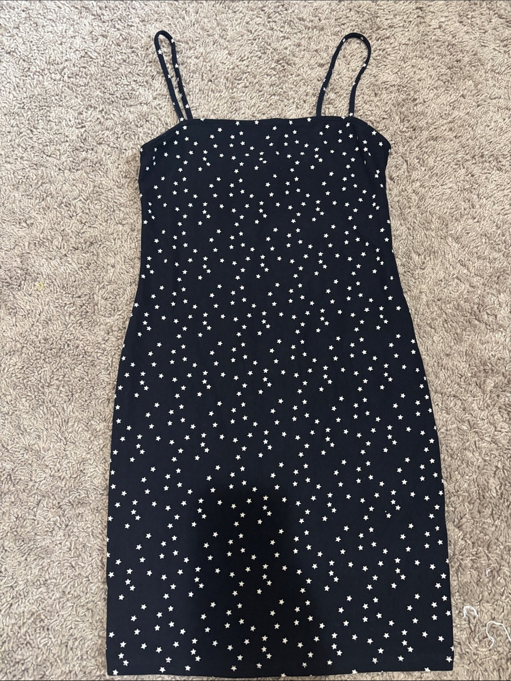 Star Print Dark Navy Spaghetti-Strap Dress